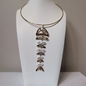 Fish Skeleton Collar Necklace and Earrings Set